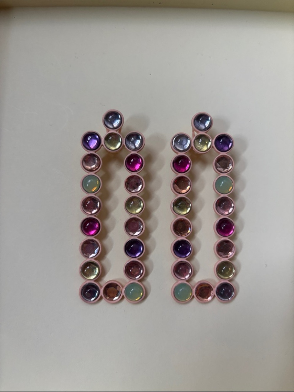 Pink Frame Multicolor Crystal Hoop Drop Earrings